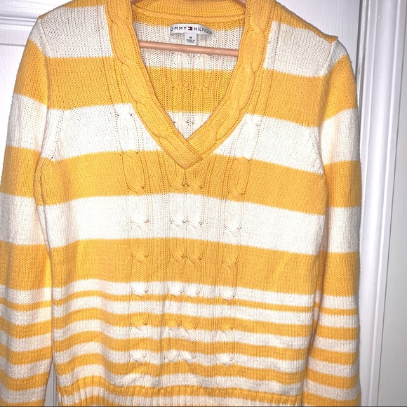Tommy Hilfiger Striped V-Neck Knit Sweater M - Picture 2 of 8